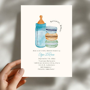 Hallo Baby Macarons & Milch Blau Baby Shower Einladung