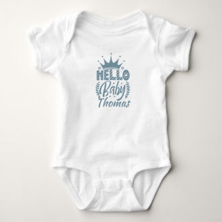 Hallo Baby mit Crown Baby's Name, Blue Strampler