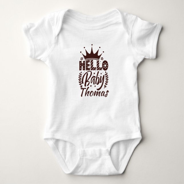 Hallo Baby mit Crown Baby's Name, Schokolade Brown Strampler (Vorderseite)