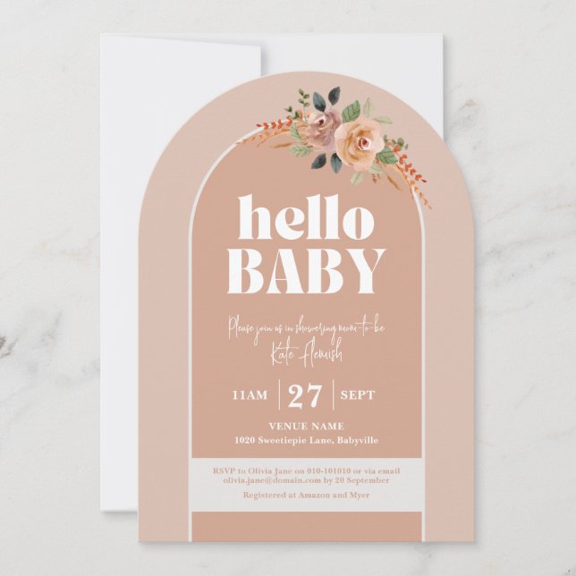 Hallo Baby, moderne Arch Baby Dusche Einladung (Vorderseite)