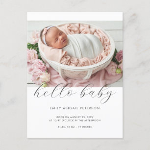 Hallo Baby Moderne Einfache Foto-Geburtsanzeige Postkarte
