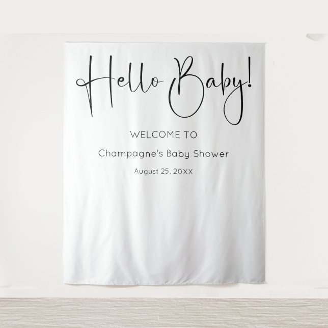 Hallo Baby Modernes Script Babydusche Hintergrund Wandteppich (Vorderseite)