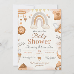 Hallo Baby   Neutrale Wasserfarbe Baby Shower Einl Einladung