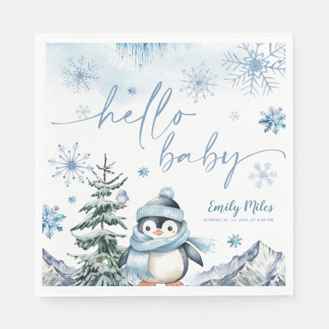 Hallo Baby Penguin, Winter blaue Babydusche Serviette (Vorderseite)