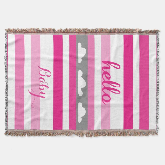 Hallo Baby Personalisiert Moderne rosa Streifen Wo Decke (Vorderseite)