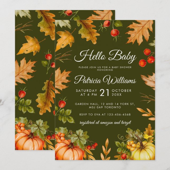 Hallo Baby Pumpkin Foliage Baby Dusche Einladung (Vorne/Hinten)