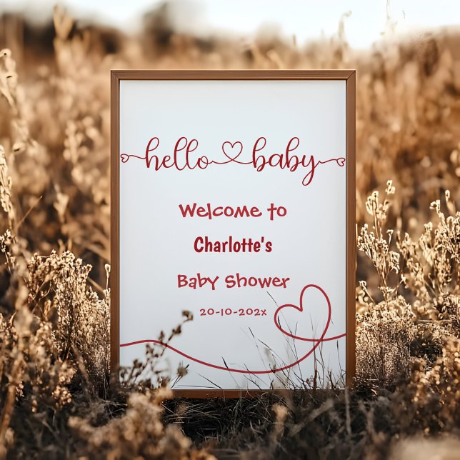 Hallo Baby Red Heart Minimal Baby Dusche Willkomme Poster (Von Creator hochgeladen)
