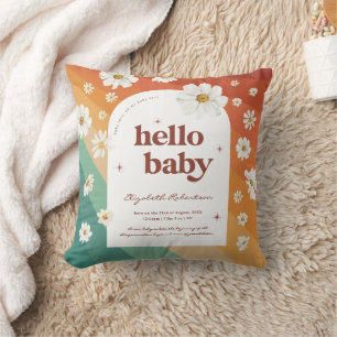 Hallo Baby   Retro Regenbogen Gänseblümchen Geburt Kissen
