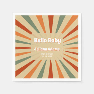 Hallo Baby Retro Salbei Grün Orange Babyparty Serviette
