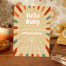 Hallo Baby Retro Salbeigrün Rot Orange Babyparty