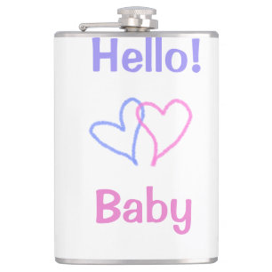 Hallo Baby rosa lila Herzname Wassercolor boho Flachmann
