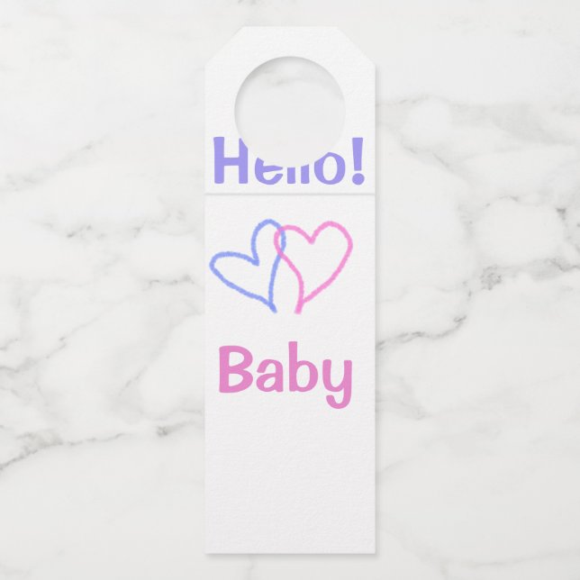 Hallo Baby rosa lila Herzname Wassercolor boho Flaschenanhänger (Vorderseite)