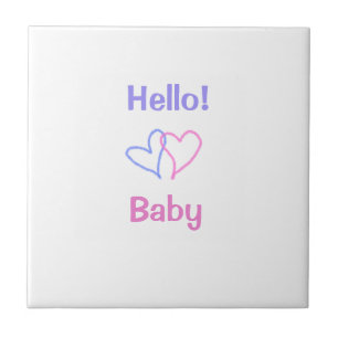Hallo Baby rosa lila Herzname Wassercolor boho Fliese