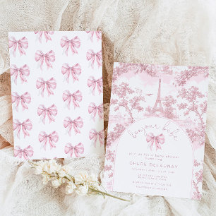 Hallo Baby Rosa Schleife Toile de Jouy Babyparty Einladung