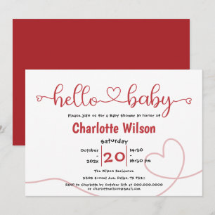 Hallo Baby Rotes Herz Minimal Baby Shower Einladung