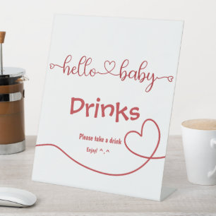 Hallo Baby Rotes Herz Minimal Baby Shower Getränke Sockelschild