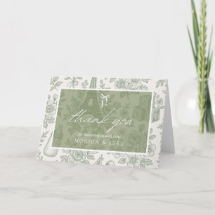 Hallo Baby Sage Grün Toile Französische Babyparty Dankeskarte