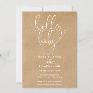 Hallo Baby Script Boho Kraft Baby Shower Einladung