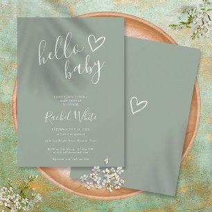 Hallo Baby Shower Geschlechtsneutral Boho Hellgrün Einladung
