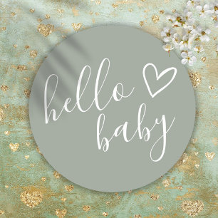 Hallo Baby Shower Geschlechtsneutral Boho Salbeigr Runder Aufkleber