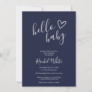 Hallo Baby Shower Herz Navy Blau Minimalistisch Einladung