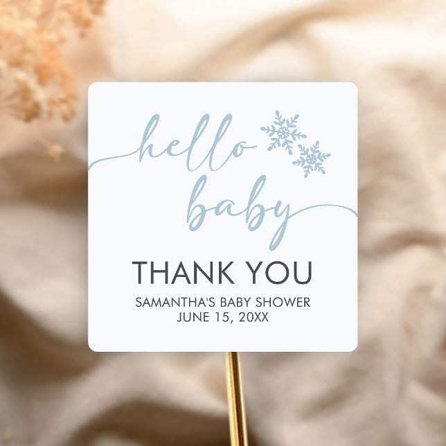 Hallo Baby Shower Quadratischer Aufkleber (Winter Baby Shower Sticker)