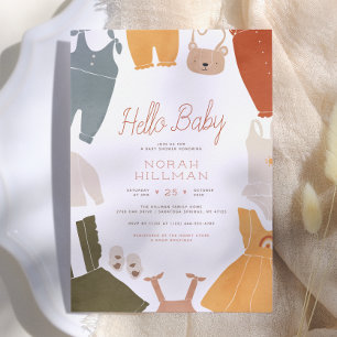 Hallo Baby   Süße Boho-Kleidung Mädchen Baby-Party Einladung