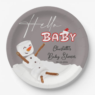 Hallo Baby Süßer Schneemann Baby Shower Pappteller