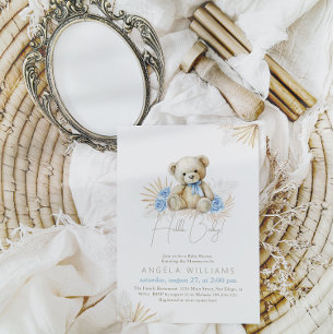 Hallo Baby Teddy Bear Boho Blue Boy Baby Shower Einladung