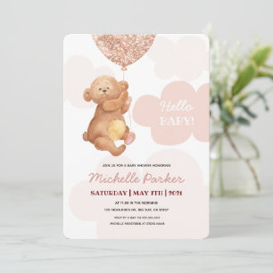 Hallo Baby Teddybär Rosa Wolken Babyparty Einladung