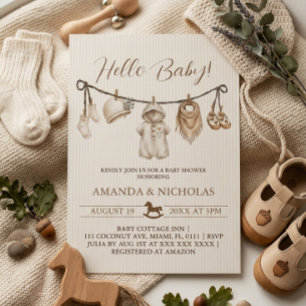 Hallo Baby Wäscheleine Baby-Party Gestreift Einladung