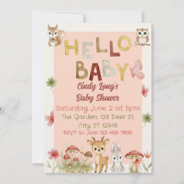 Hallo Baby Wasserfarbenwald tierische Babydusche Einladung