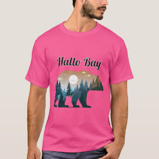 Hallo Bay Bär Silhouette mit Waldlandschaft in T-Shirt