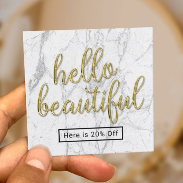 Hallo Beautiful 3D Gold Script Marble Referenz Empfehlungskarte (Von Creator hochgeladen)