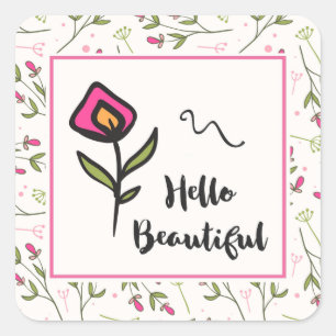 Hallo Beautiful Hübsch Pink Orange Wildlflower Quadratischer Aufkleber