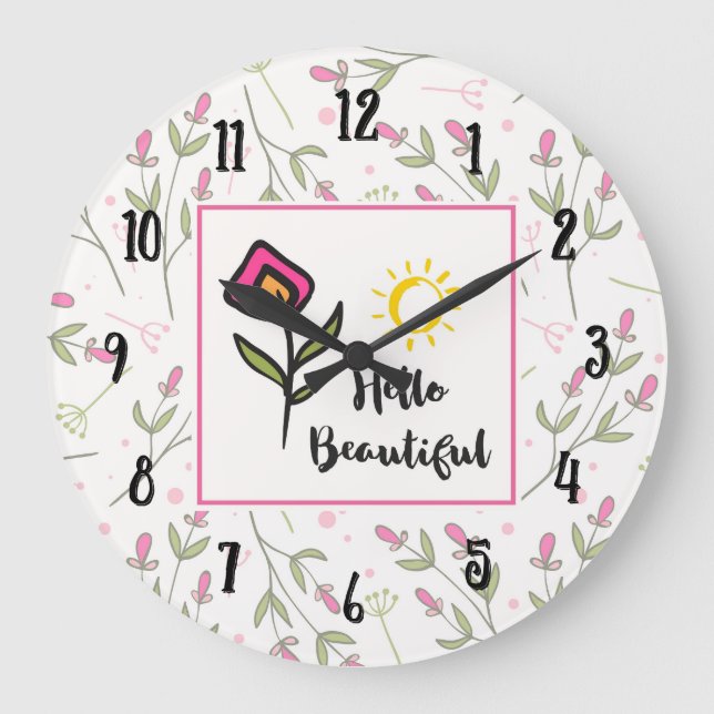 Hallo Beautiful Hübsch Wildlblumen und Sun Große Wanduhr (Vorderseite)