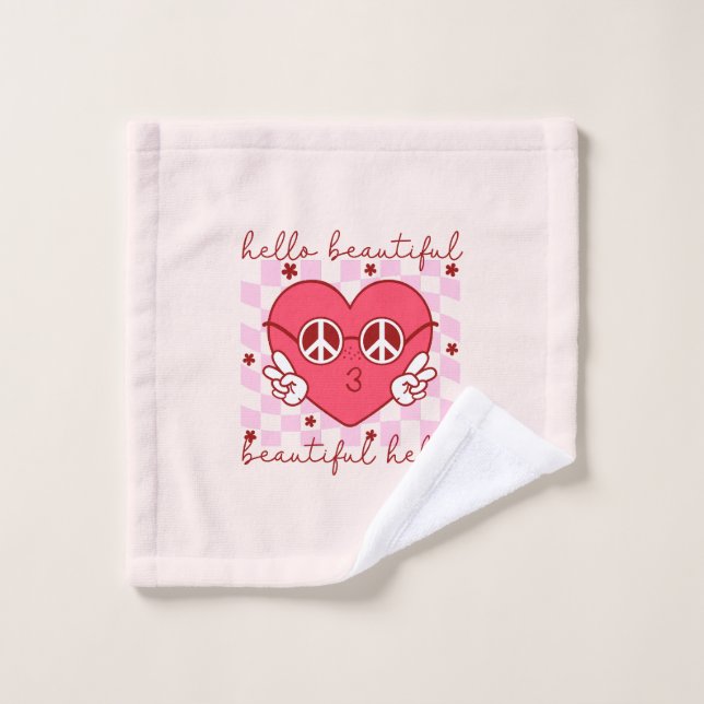 Hallo Beautiful | Niedlich und herzlich Badhandtuch Set (Waschlappen)