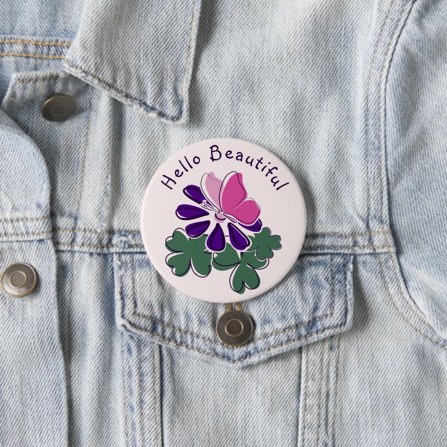Hallo Beautiful Pink Butterfly auf Lila Blume Button (Beispiel)
