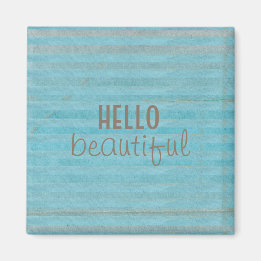 Hallo Beautiful Typografy Blue Stripes Magnet