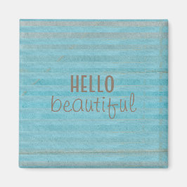 Hallo Beautiful Typografy Blue Stripes Magnet