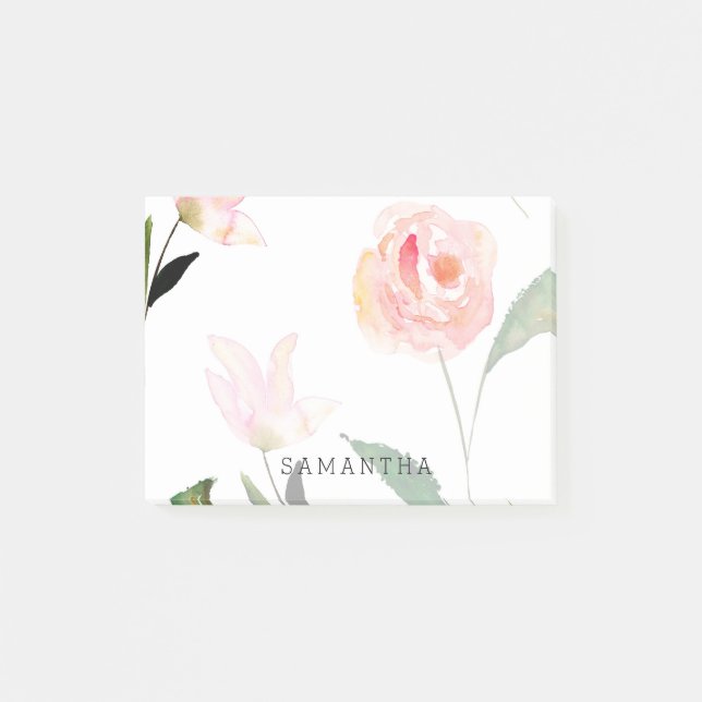 Hallo Beautiful Watercolor Floral Post-it Klebezettel (Vorderseite)