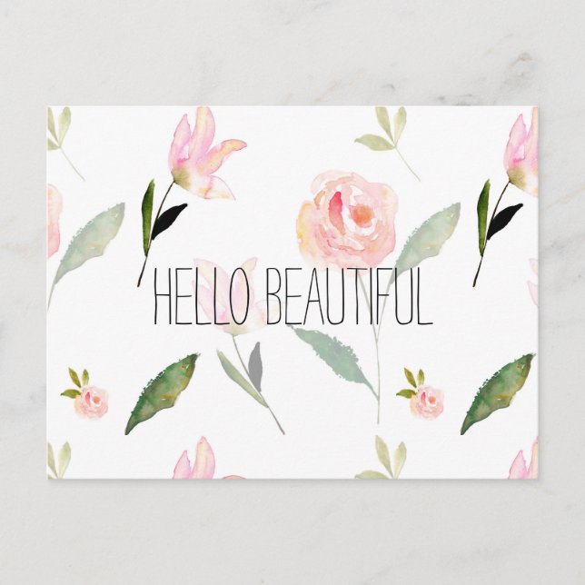 Hallo Beautiful Watercolor Floral Postkarte (Vorderseite)