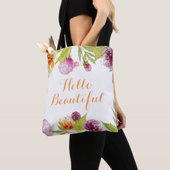 Hallo Beautiful Watercolor Garden Blume Tasche (Von Nahem)