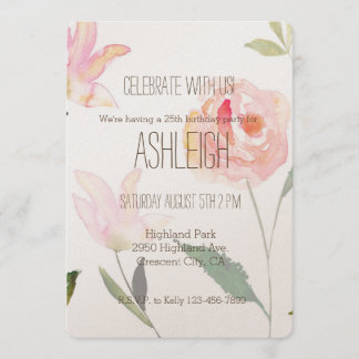 Hallo Beautiful Watercolor Geburtstag der Flora Einladung