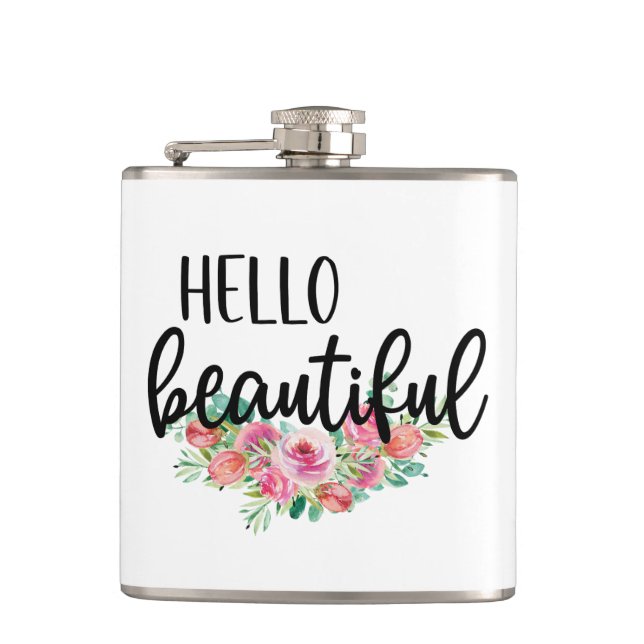 Hallo Beautiful Watercolor Rose Typografie Moderne Flachmann (Vorderseite)