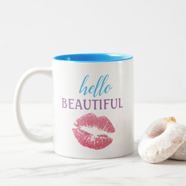 Hallo Beautiful Zweifarbige Tasse (Mit Donut)