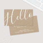 Hallo  | Berufliches, modernes Drehbuchpapier Visitenkarte<br><div class="desc">Hallo | Berufliche moderne Script Kraft Paper Business Card mit dem Wort "hello" in weißem,  modernen Kalligraphie Schriftart Stil auf der Vorderseite und Details in modernen Sans Serif Schriftart Stil auf der Rückseite. Perfekt für Makeup Künstler,  Friseur,  Designer,  Blogger und viele andere Berufe.</div>