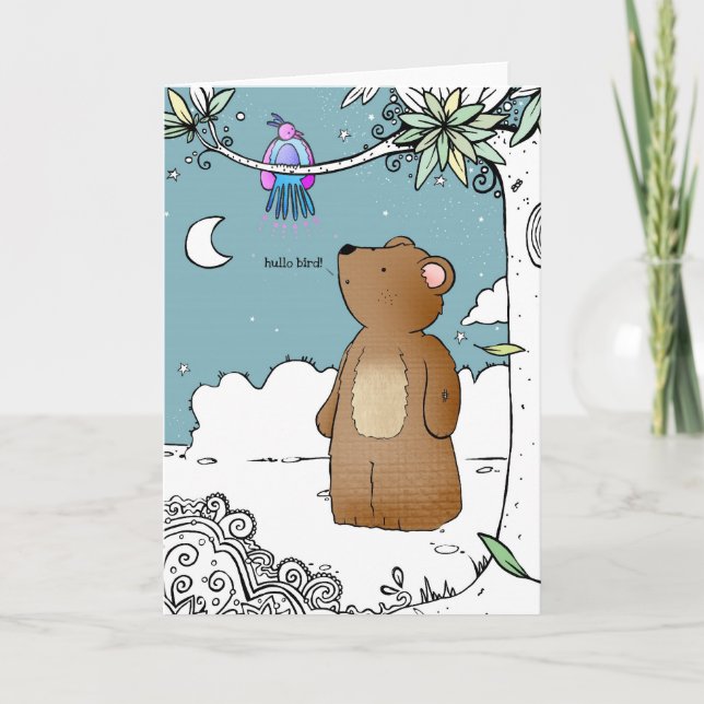 Hallo Bird sagte Mr. Bear - Grußkarte Karte (Vorderseite)
