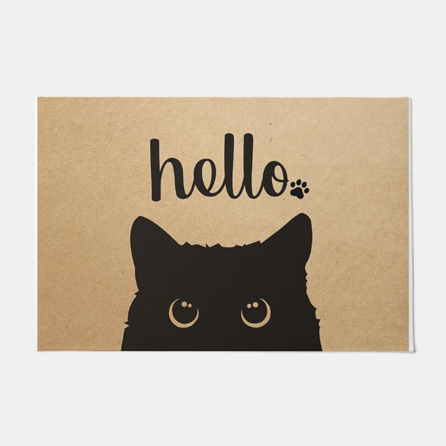 Hallo Black Cat Doormat, Katzenbesitzer Fußmatte (Vorderseite)