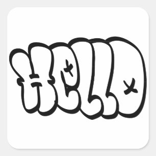 HALLO BLASEN-GRAFFITI QUADRATISCHER AUFKLEBER